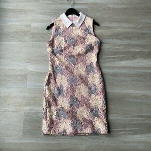 Chic Sleeveless Lace Dress with White Collar